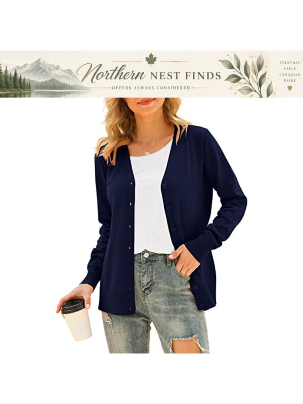 Women's V Neck Button Down Long Sleeve Knit Cardigan Sweater